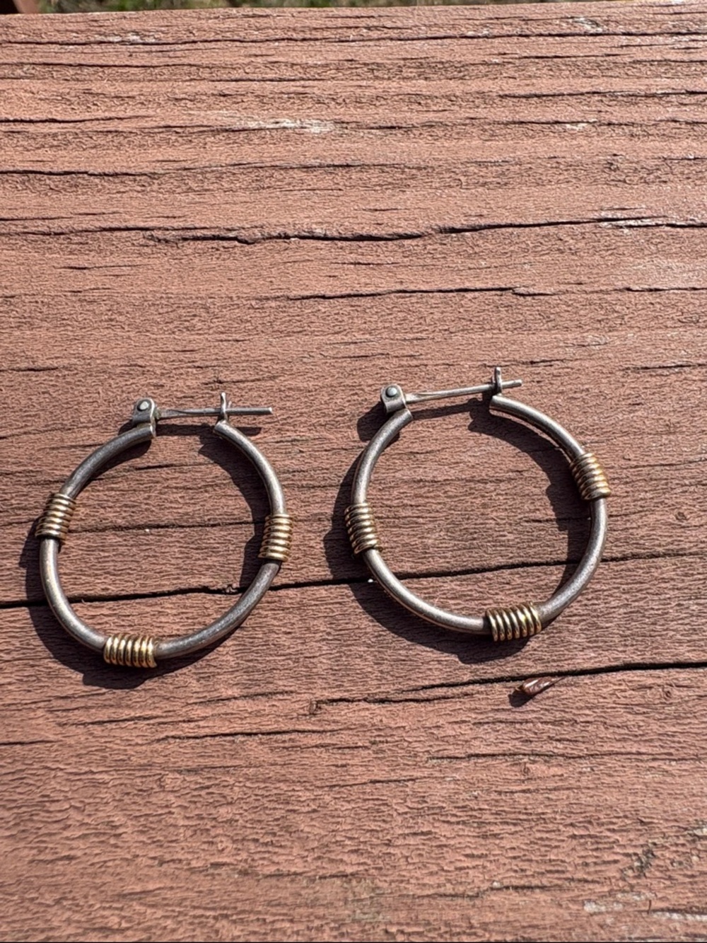 Two-Tone Sterling Silver and Gold Hoop Earrings - Women's Jewelry